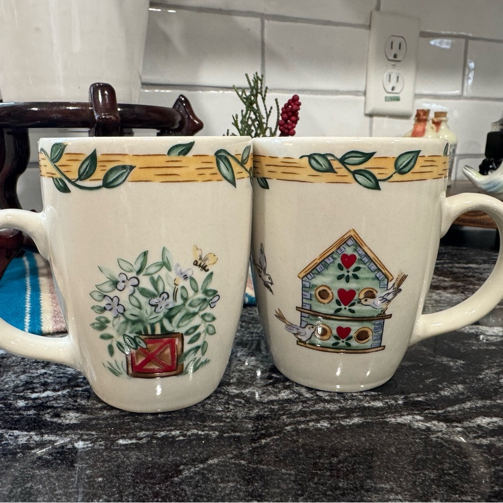 Floral and Birdhouse Design Mugs (Set of 6)